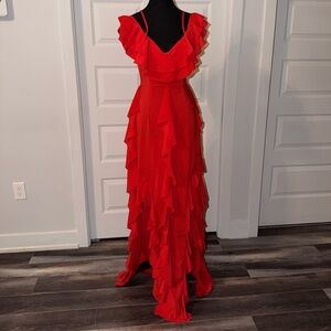 PrettyLittleThing Vibrant Red Ruffle Maxi Dress